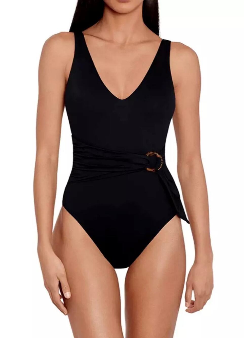 Lauren Ralph Lauren NEW Women’s Black Belted One Piece Swimsuit Leopard Loop 6
